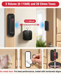 Smart Door Chime Alarm For Home And Office, Instant Door Open Alerts To Your Phone, No Brainer Setup, Great For Kids Safety And Dementia Care, 20 Chimes, 5 Volume Levels, 2.4GHz Connection, Reliable Wireless Security on wood door