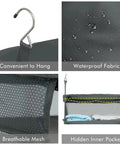 Massive Capacity Travel Hanging Packing Cubes Organizer With Hooks showing waterproof fabric and breathable mesh in black.