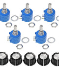 5-Piece 10K 3590S Multiturn Wire Wound Rotary Potentiometer With Knob Cap For DIY Electronics High Accuracy Adjustable Resistor Kit
