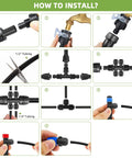 Step-by-step guide for installing Complete Two Hundred Fifty Foot Drip Irrigation Kit For Gardens with tubing and connectors.