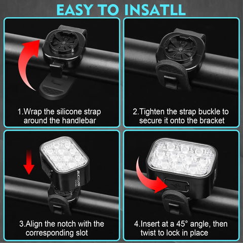 Front And Rear Bike Lights Set With 10 LED Ultra Bright Beams USB Rechargeable 8 Front Modes And 9 Rear Modes IPX6 Waterproof 1100mAh Battery Up To 35 Hours Runtime Great For Night Rides And Ride Safe On The Streets
