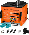 Yixbizhu 1700W Hydraulic Rebar Bender Machine For #2 To #8 Steel Bars showing controls, foot pedals, and accessories.