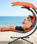 Freestanding Arc Stand Hanging Chaise Lounge Swing Chair With Curved Steel Frame For Patio Poolside Or Backyard Relaxation Hammock Lounger
