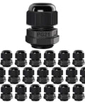 PG21 Cable Glands 20 Pack Waterproof Adjustable Range 12.5 To 18mm For Wires And Electrical Cables With Gaskets Nylon Joints Black