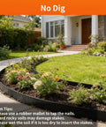 Green Orange Landscape Edging Border For Lawn And Garden, flexible plastic edging outlining a flower bed in front of a house.
