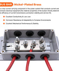 Heavy Duty 500A Bus Bar Tin Plated Copper Junction Block with six M8 studs and red wiring for power distribution.
