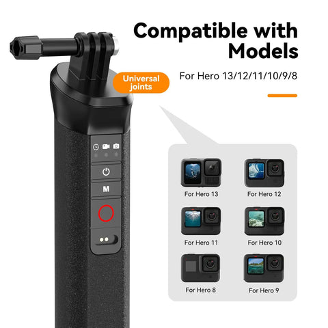 Floating Selfie Stick With Bluetooth Remote Waterproof Hand Grip For GoPro Hero 13 12 11 10 9 8 Underwater Selfie Shots And Action Camera Mount Accessory compatible for models list.