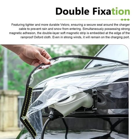 Hella Tough EV Charger Port Cover Ultra Durable Thickened PVC Waterproof Rain Guard Scratch Resistant All Weather self-adhesive clear protector over charging port.