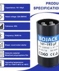 Universal Round Start Capacitor 161-193 uF 220-250V AC For Motors And Appliances Replacement Part 50 60 Hz High Temp -40C To 65C Durable CD60 Compatible Replacement For Any Brand With The Same Capacitance And Voltage Easy Install Durable Build. round motor starter capacitor with metalized polypropylene film
