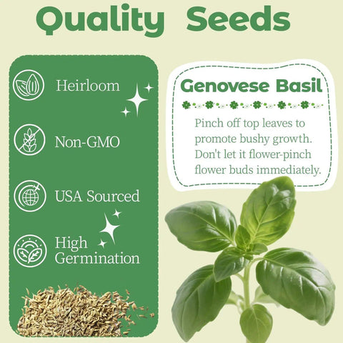 Genovese Basil Seed Pods Kit For Hydroponics Refill With Eight Grow Pods Seeds And Plant Food For All Indoor Gardens Includes high germination heirloom seeds and non-GMO USA-sourced Genovese basil plant.