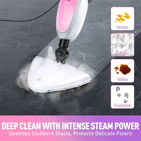 Fast Heat Up Steam Mop And Portable Handheld Steamer For Hardwood Floors Carpet Tile Grout, effectively cleaning stubborn stains.