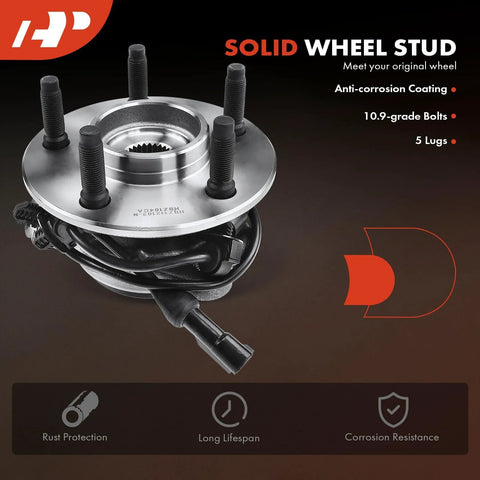 2 Front Wheel Bearing And Hub Assembly With ABS For Ford Explorer Explorer Sport Trac Ranger Mercury Mountaineer Mazda B4000 1995 To 2009 4WD AWD 5 Lug, shown with anti-corrosion coating and ABS sensor