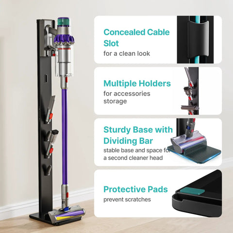 Durable Aluminum Vacuum Stand For Dyson Gen5 V15 V12 V11 V10 V9 V8 V7 V6 Cordless Vacs with multiple holders and protective pads