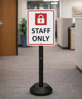 Workhorse 6 Pack Heavy Duty Sign Stands With Water Filled Base 41 Inch Adjustable Portable Sign Post Holders For Indoor Outdoor Display Safe Parking Store Warehouse And Commercial Use staff only sign in office hallway