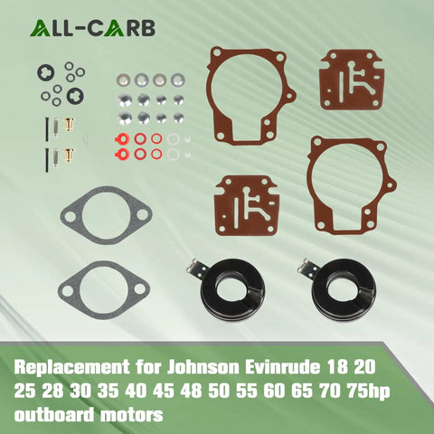 Two Pack Carburetor Repair Kit With Float Replacement For Johnson Evinrude Outboard Motors 18 20 25 28 30 35 HP parts