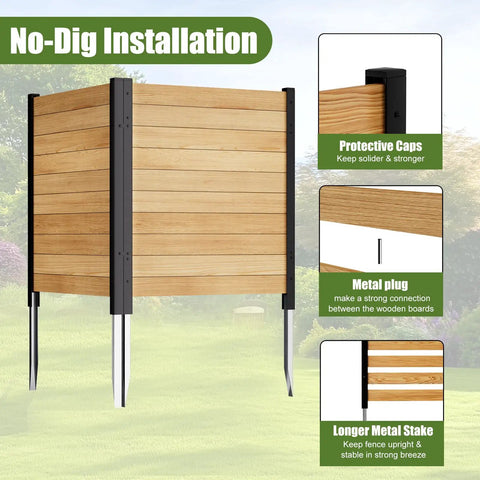 Two Pack 38 Inch Wide By 42 Inch High Wood Privacy Fence Panels No Dig Privacy Screen with metal stakes in a garden setting