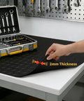 Non Slip 2mm Thick Work Bench Pad 48 By 17 Inch Textured PVC Mat For Woodworking DIY Garage And Tabletop Protection Scratch Resistant Anti Slip Tool Bench Liner on workbench with tool set