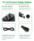 5V 1A Power Supply Adapter Universal AC To DC Charger 5W Center Positive With 8 Tip Plugs For Security Cameras, Baby Monitors, Graco Swing, TV Boxes, Raspberry Pi And More, 1.5m cord