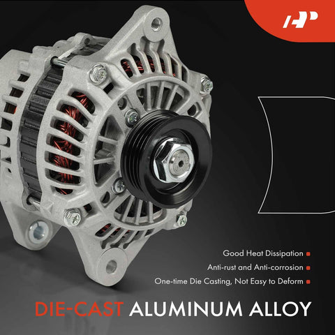 Beefed Up 12V 55A Alternator With 4 Groove Clockwise Pulley For Chevrolet Metro Geo Metro Tracker GMC Tracker Suzuki Sidekick Swift X90 Pontiac Firefly Sunrunner And More Replacement Part, front view