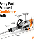 Professional Electric Jack Hammer Pumping 3500W Real Kick And 3000BPM Thumping Impact with precision cylinder and 360° handle.