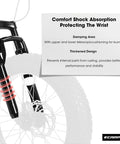 Close-up of Fat Tire Kids Mountain Bike With 20X4 Inch Fat Tires Dual Disc Brakes Front Suspension showing shock absorption feature.