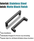 6 Pack Matte Black Stainless Steel Kitchen Cabinet Door Handles With Five Inch Center To Center Spacing And Five And One Half Inch Overall Length One Half Inch Width Fits Twelve To Forty Millimeter Door Thickness Drawer Pulls For Cabinets And Dressers, showing two handles on white background
