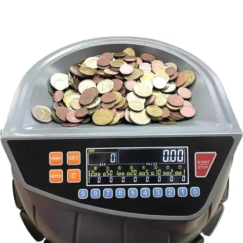 Piudoiliy Electric Coin Sorter Machine With Led Display And 8 Bins, counting coins with a digital display and hopper, business use.
