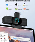 4K Ultra HD Webcam With Dual Mics Wide Angle Lens Privacy Cover And Tripod Stand For PC And Laptop Autofocus on computer monitor