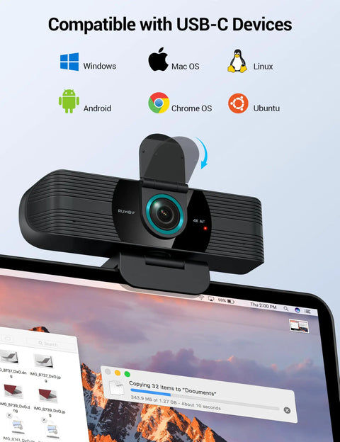 4K Ultra HD Webcam With Dual Mics Wide Angle Lens Privacy Cover And Tripod Stand For PC And Laptop Autofocus on computer monitor