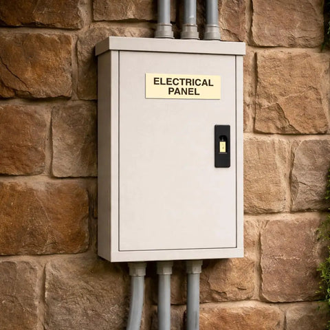 Installed Red Electrical Panel Sign For Fire Regulation Safety Compliance, Small Indoor Plastic Identification Sign on panel door