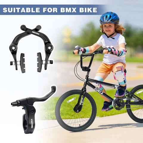 Child riding BMX bike with U Brakes Set With Right Brake Lever And Rear Cable Rim Brake Pads 22.2mm Handlebar Compatible 55mm Pads