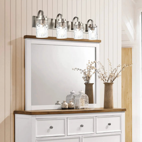 Dope 31 Inch Brushed Nickel Vanity Light Fixture With Hammered Glass Shade, Modern Gooseneck Wall Mount Over Mirror