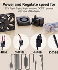 12V PC Fan Speed Controller With USB Power And 5V To 12V Stepless Voltage Control For Silent Yet Powerful Cooling connectors and cables