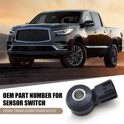 Heavy Duty Ignition Knock Sensor For Cars, Straight Plug And Drop Engine Diagnostics Fix, Direct Swap Replaces 220607B000 Ks107, molded black sensor with plug.