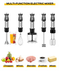 Six In One Immersion Blender With 1000W Motor And 12 Speed Settings Includes 600ml Beaker And 500ml Chopper Egg Whisk Milk Frother And Stainless Steel Blades For Smoothies Soups And Purees