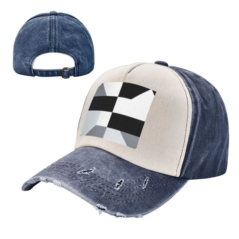 Unisex Adjustable Cotton Baseball Cap With Classic Black And White Piano Grid Pattern Breathable Comfort Fit Sun Hat side and front view.