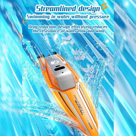 Dope Dual Motor RC Boat For Adults One Forty Third Scale Mini Remote Control Boat sleek orange design in water