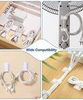 50 Pack Hook And Loop Cable Ties For Under Desk Cable Management with Self Adhesive Clips for TV, PC, Laptop, Ethernet Cables, White