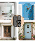 Heavy Duty Black Sliding Barn Door Lock Set, 2 Pack With Adjustable 90 To 180 Degree Latch displayed with various door styles