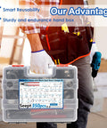 Person holding All In One Hose Clamp Kit With 350Pcs 5.3 To 51Mm Single Ear And Worm Gear Clamps in a portable box for DIY projects