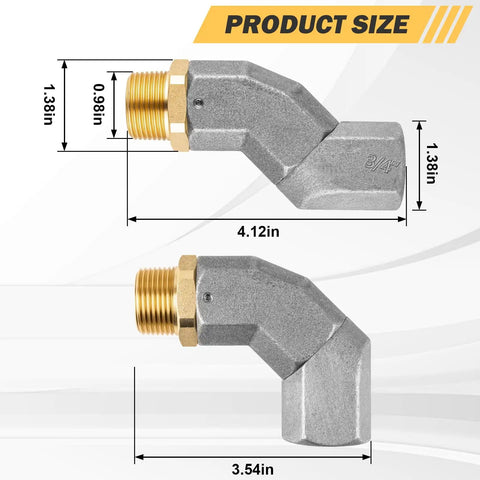 Two Pack Three Quarter Inch Fuel Hose Swivel 360 Degree With NPT Fitting For Fuel Transfer Pumps And Nozzles Connector For Fuel Hose Automotive Refueling Multi Plane size diagram, zinc alloy