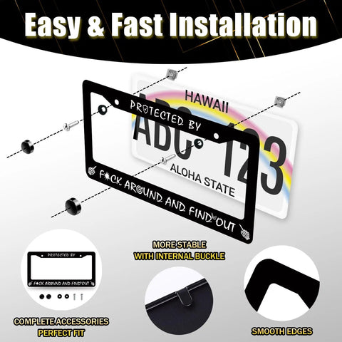 Funny License Plate Frame Personalize Your Ride Black Stainless Steel Car Decoration with Hawaii Plate Display