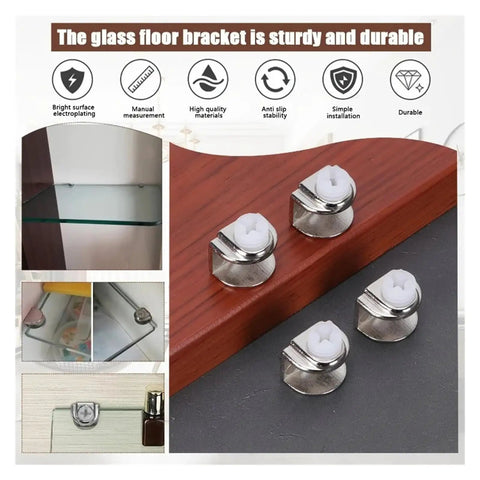 Heavy Duty Glass Shelf Support Clips With Adjustable Zinc Alloy Clamps For 4 To 9 Mm Glass Screws Included on wood