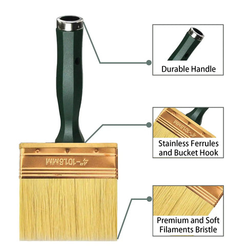 Pro Grade Deck Stain Brush Set 3 Pack Large 5 Inch with threaded extension hole, durable handle, stainless ferrules, premium bristle