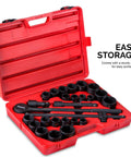 3/4 Inch Drive Jumbo Master Impact Socket Set With SAE And Metric Shallow Sockets, 27-piece tool kit in red case