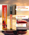 Weatherproof Car Scratch Removal Pen Kit with Fine Tip Brush displayed with packaging and key chemical components listed