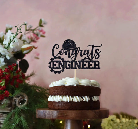 Congrats Engineer Cake Topper For Graduation Party Decor Future Engineer Theme Class Of 2026 Black Glitter Topper