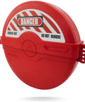 Gate Valve Lockout Kit For 10 To 13 Inch Valve Handles Red Lockout Tagout OSHA Compliant, showing red safety lock with warning label.