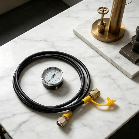 Heavy Duty Hydraulic Pressure Test Hose With Integrated Leakproof Gauge And Commercial Steel Reinforced Fittings For Durability And Quick Tool Free Job Site Hook Up