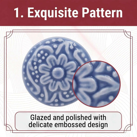 Glazed light blue ceramic knob with floral embossed pattern from Ten Piece Ceramic Knobs With Floral Pattern For Cabinets And Drawers.